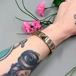 Gold and Silver Two-Tone Link Vintage Stretch Bracelet